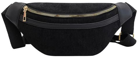 Konxi Damen Cord Crossbody Bag, Cord Bauchtasche für Damen Herren, Bauchtasche Umhängetasche Klein, Einstellbare Bum Bags aus Corduroy für Outdoor Sport Reise (Schwarz)