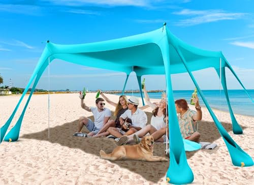 abask Tenda da Spiaggia Portatile Tenda Parasole Spiaggia 3x3 Metri Protezione UV UPF 50+ Tenda Mare, con Sacco di Sabbia, Ancora, per Spiaggia, Picnic, Pesca, Campeggio (Turchese)