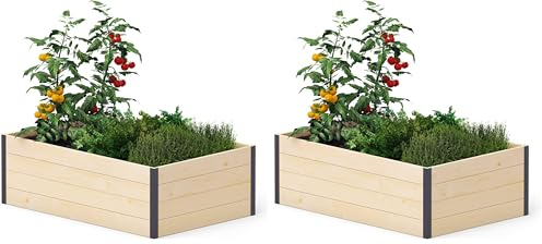 Upyard GardenBox Modern - modernes Hochbeet aus Holz - ergonomisches Hochbeet für Terrasse und Garten - Pflanzkasten für Gemüse und Kräuter, 120x80x40, Naturholz (Packung mit 2)