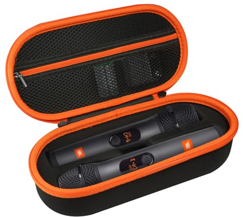 LVKAYCE Wireless Microphone Case Compatible with JBL Wireless 2 Microphone System, Handheld Dual Mic Carrying Case, Travel Bag for Receiver, Batteries and Adapter, Karaoke - Orange (Box Only)