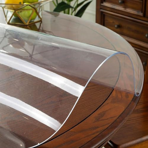 HUHJYUGE Mantel Transparente Redondo 110cm, Mantel de Vinilo Transparente Grueso, Cubierta de Cristal de Plástico Transparente, Mantel de Mesa Impermeable Transparente de PVC