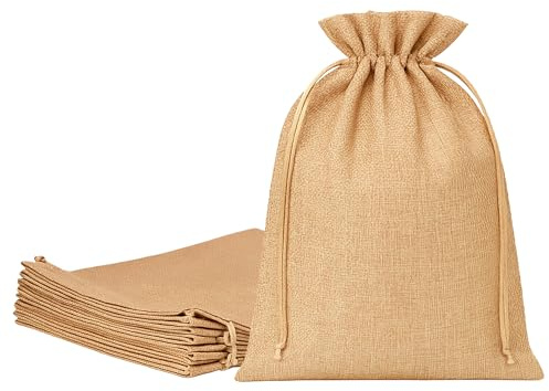 Mandala Crafts 10X14 Inch Plain Burlap Drawstring Gift Bags for Favors - 20 Large Linen Sacks Gift Pouches for Candy, Coffee, Jewelry, Wedding, and Party Supplies