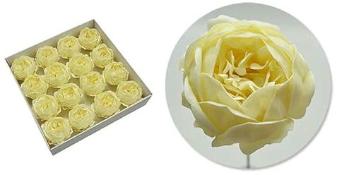 QOVBD Grandes pivoines artificielles de 9 cm, 16 têtes de Roses, pour la Saint-Valentin, Bouquet de Mariage, décoration d'intérieur, Blanc Laiteux