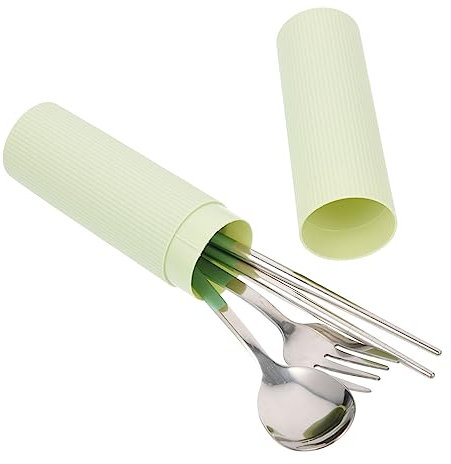 JUMPLAWN Stainless Steel Set Lightweight Camping Kit Spoons and Forks Reusable Household Flatware for Picnic Outdoor Green