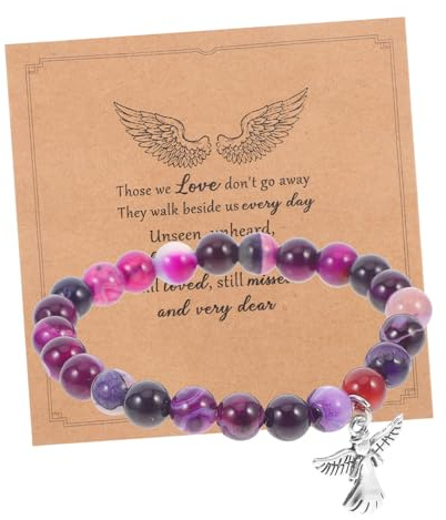 Trauerarmband aus Steinperlen 1 Satz mit Karte, Violett Gedenkarmband | Handgefertigtes Design mit Hoher Haptik, für Beileidsmomente und Täglichen Gebrauch