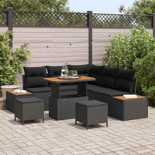 Qnhdfrt 5-Piece PE Rattan Patio Sofa Set with Cushions, Black