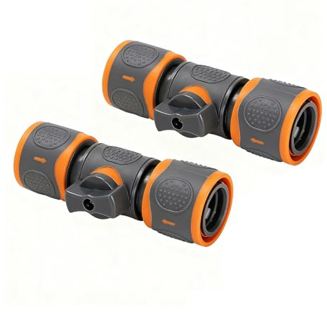 UZYXC Kit da 2 Raccordi per Tubo di Irrigazione, Doppia Connessione Compatibile Gardena con Valvola di Controllo, Connettori per Tubo con Arresto Acqua per Prolunga Tubo Giardino