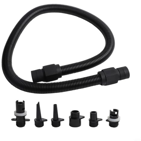 Jonikuper Aufblasbares Ventiladapter-Set mit Schlauch für Boot, Paddleboard, Surfbrett, Bett, kompatibel mit elektrischer Luft, ABS-Kunststoff, 6 Düsen und Schlauch, für einfache Installation, (mit