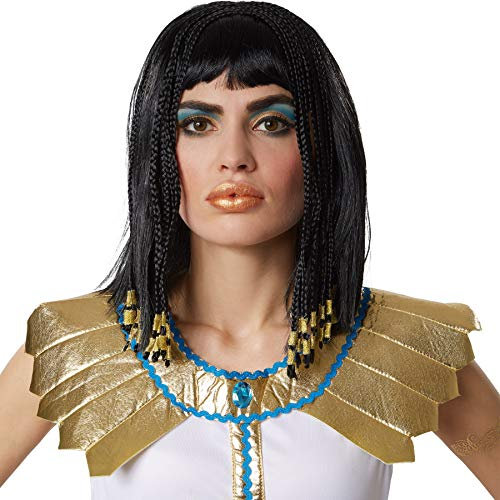 dressforfun Perücke Fasching | Kleopatra Ägypterin Hippie 70er Flowerpower Antike | Bob | Schwarz