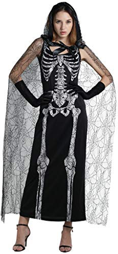 EraSpooky Damen Spinnennetz Skeleton Lady Halloween Kostüm