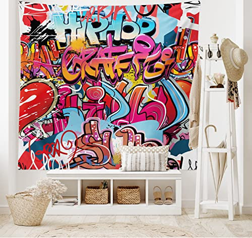 ABAKUHAUS Graffiti Wandteppich, Hip Hop Street Art aus Weiches Mikrofaser Stoff Waschbar ohne Verblassen Digitaldruck, 150 x 110 cm, Rot Hellblau