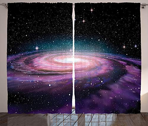 ABAKUHAUS Galaxis Rustikaler Gardine, Galaxy im Weltraum, Schlafzimmer Kräuselband Vorhang mit Schlaufen und Haken, 280 x 175 cm, Lila Schwarz