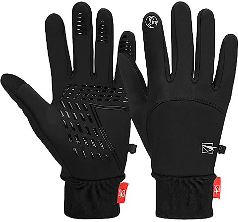 Cevapro Fahrradhandschuhe Warme Winterhandschuhe wasserdichte Touchscreenhandschuhe Winddichte Laufhandschuhe rutschfeste, Schwarz, M