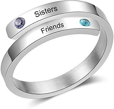 XiXi Personalisierte Ring mit Namen und Geburtsstein Gravur Edelstahl Offen Einstellbar BFF Ringe für Damen Mutter Tochter Ring Geschenk für Geburtstag Valentine Jahrestag