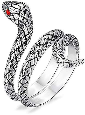 Ring Schlange aus Sterling Silber 925 mit roten Augen aus Zirkonia für Damen und Girls leicht Verstellbar (50 (15.9))