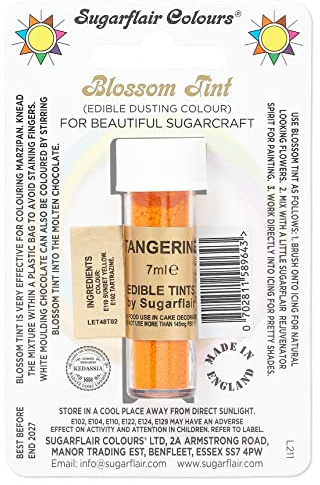 Sugarflair Blossom Tint Tangerine Food Colouring and Dusting Powder, Matt Finish, Brush On or Mix with Rejuvenator Spirit to Create a One of A Kind Cake - 7ml