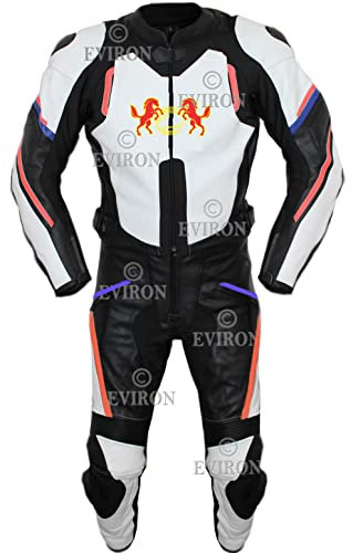Completo da motociclista in pelle, set con giacca e pantaloni (XXL)