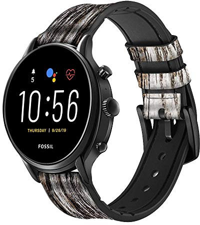 Old Wood Bark Graphic Cinturino in pelle Smartwatch per Fossil Womens Gen 5E, Womens Gen 4, Hybrid Smartwatch HR Charter taglia (18mm)