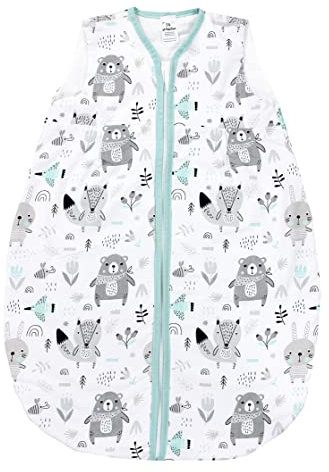 TupTam Baby Sommer Schlafsack 0.5 TOG aus OEKO-TEX zertifizierten Materialien, Farbe: Bären/Füchse/Mint, Größe: 62-74