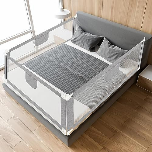 Einfeben 180 * 80 cm Bettgitter Bettschutzgitter Kinderbettgitter für Kinder Babybettgitter Höhenverstellbar Klappbar passend für Kinderbetten, Elternbetten Anti-Fall für Baby Kinder - Grau