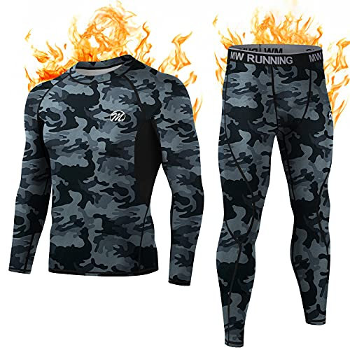 MEETWEE Thermounterwäsche Funktionsunterwäsche Herren, Skiunterwäsche Winter Suit Atmungsaktiv Lange Thermo Unterwäsche Set Thermowäsche Unterhemd + Unterhose (Tarnung schwarz, M)