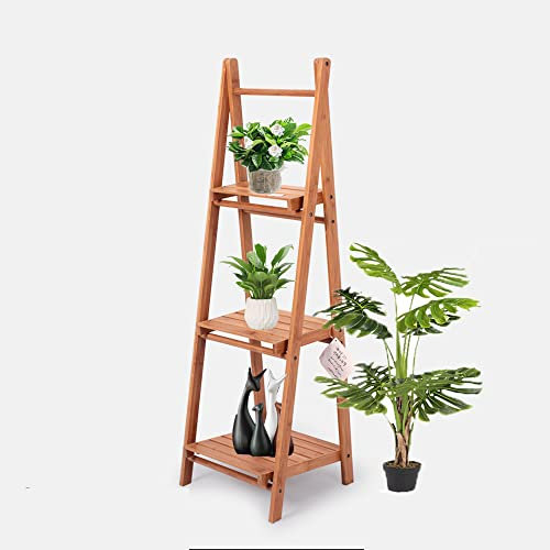 AAMEN 3Tier Wooden Ladder Planter, Plant & Flower Display Stand, Plant Shelf Indoor & Outdoor, Foldable Tiered Display Stand (45 x 40.5 x 99cm)(L x W x H)