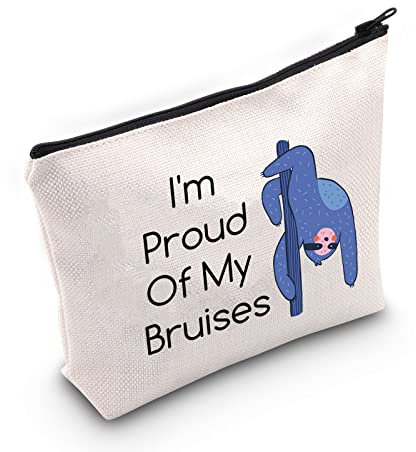 G2TUP Pole Dancing Lover Geschenk I'm Proud Of My Bruises Faultier Pole Dancing Makeup Tasche Pole Dancer Kosmetiktasche Pole Dance Trainer Geschenk Reißverschluss Reisetasche, Proud Of My