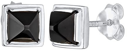 Kuzzoi Herren-Ohrringe Ohrstecker Quadrat (7 mm), Herren Stecker mit Onyx Stein schwarz aus 925 Sterling Silber, Hochwertige Ohrstecker für Männer, 0312530921
