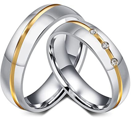 Dsnyu Paar Ring mit Gravur, Eheringe Edelstahl Paar Schlicht 6MM Breite Kein Stein Bicolor Partnerringe Paar GoldDamen Gr. 52 (16.6) & Herren Gr. 57 (18.1)