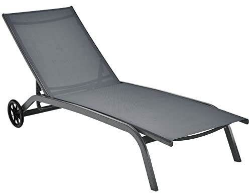 COSTWAY Lettino Prendisole con Ruote, Regolabile in 6 Posizioni (1, Grigio) | Sdraio da Giardino con Struttura Metallica e Tessuto Traspirante, per Giardino, Piscina e Spiaggia, Portata 150 kg