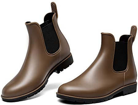 DREAM PAIRS Stivali da Pioggia Donna Chelsea Wellington Rain Boots Impermeabili Stivaletti Elastico Outdoor Ankle Boot,Size 41,Marrone,SDRB2201W-E