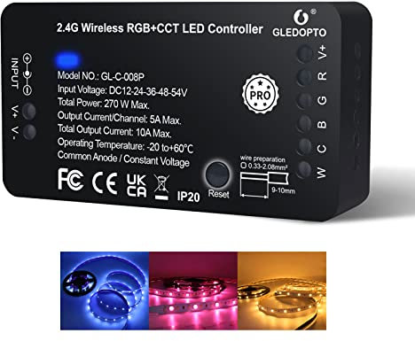 GLEDOPTO ZigBee 3.0 RGBCCT Controller LED con pulsante di ripristino per RGB WWCW Strip Light APP Controllo vocale (ZigBee Hub richiesto)