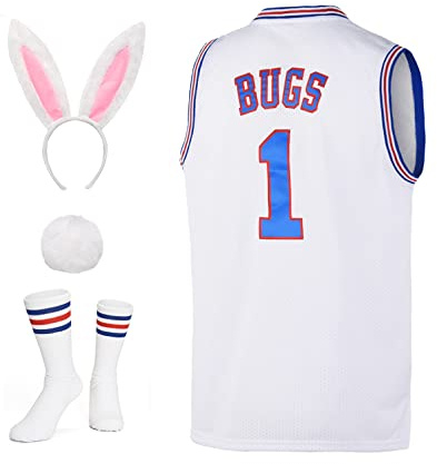 Herren Bugs #1 / Lola #10 Bunny Trikots für Paare, Halloween-Kostüme, Weltraum-Film, Hasen-Basketballtrikot, Bugs #1 Trikot, L