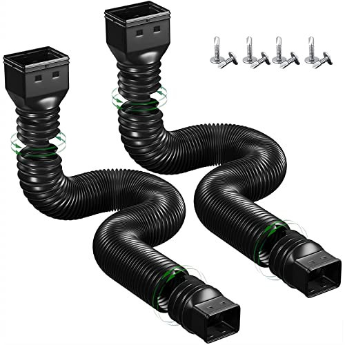 2 Stück Flexible Regenrinne Fallrohr Ablauf, Dachrinnen Set, Verlängerung von 21 bis 60 Zoll, Regenwasser Rohrverbinder, Erweiterbar für die meisten Fallrohre in Wohngebäuden (Schwarz)