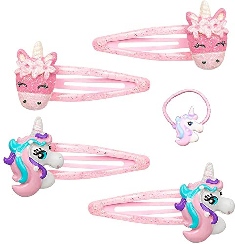 Queerelele Einhorn Haarspangen Einhorn Haargummis PVC Cartoon Haarspangen Haarklammern zum Kinder Einhorn Haarschmuck Mädchen Haarclips für Kleinkinder, Mädchen, Haar-Clip Zubehör Geschenk (5 Stück)