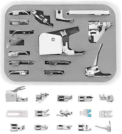 Yuhtech 15pcs Kit de Pied Presseur Universel pour Machine à Coudre, Pied Multifonction pour Ourlet, Pièces Détachées et Accessoires pour Brother, Janome, Singer, Carina, Veritas, Dorina