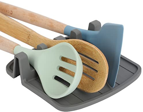 Lily's Home Large Silicone Spoon Rest for Stove Top with Drip Pad, Kitchen Utensil Spoon Holder for Grill Utensils, Spatula, Tongs, Ladles, BPA-Free & Heat Resistant