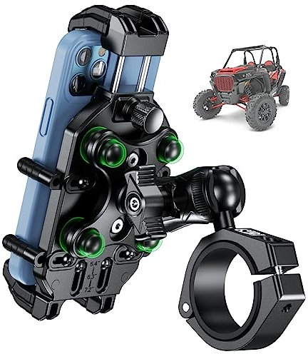 BRCOVAN UTV Handyhalterung mit Vibrationsdämpfer, Diebstahlsichere UTV Handyhalter, Verstellbar, Passend für 1,5''/1,65''/1,75''/1,85''/2'' Überrollkäfigstange, für 5,4''-7,2'' Telefone