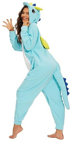 Guturris Tier Drache Pyjamas Schlafanzug Jumpsuit Halloween Cosplay Kostüm Onesie Nachtwäsche für Frauen und Männer Blau L