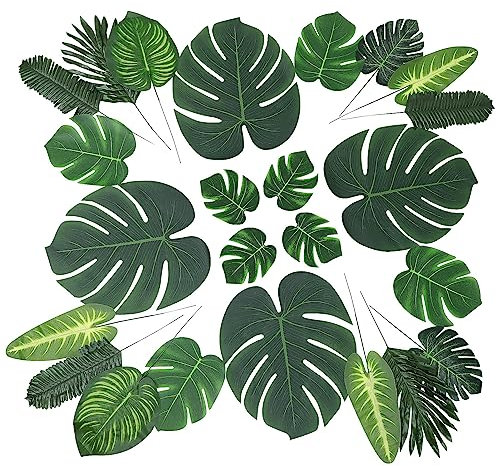 GANAZONO 40 Stück Künstliche Palmblätter Tropische Monstera-Blätter Für Dschungel Hawaii-Dinosaurier Luau-Party Tischdekoration Hochzeit Geburtstag Mottoparty Grün