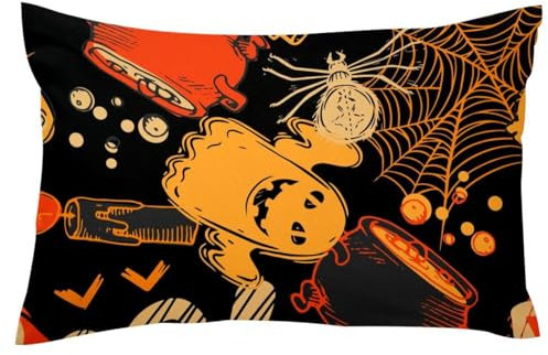Kissenbezug mit Halloween-Geist, Spinnennetz, brennende Kerze, weicher Samt-Kissenbezug, modern, dekorativ, doppelseitig, Queen-Size-Bett, 50,8 x 76,2 cm