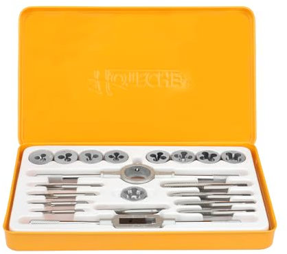 HOTECHE Set di 20 filettatrici professionali, filettatura e maschio, colore giallo, set completo confezionato in una scatola di ferro arancione.