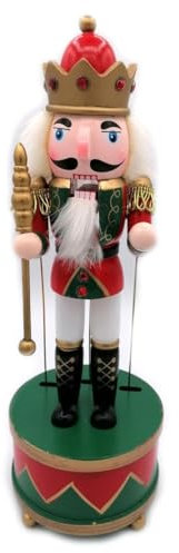 Glac Store Carillon Giostrina Natalizio Soldatino Schiaccianoci in Legno di Alta Qualità - Movimento Meccanico - Melodia Natalizia - Ideale per Regali di Natale (Scettro Base Tonda)