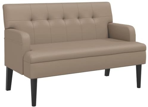 vidaXL Sitzbank, Bank Polsterbank mit Rückenlehne, Bettbank mit Holzbeinen, Flurbank Ottomane für Wohnzimmer Büro, Modern, Cappuccino Kunstleder