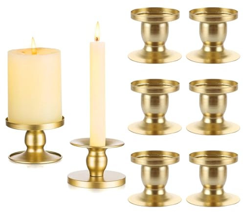 YAYODS 8 Stück Goldene Kerzenhalter - Kerzenständer Gold - Kerzenhalter Stabkerze Gold - Metall Stabkerze Stumpenkerzen - Adventskranz Kerzenständer für Hochzeit, Tischdeko, Weihnachten