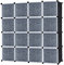 LILIIN Kleiderschrank, Tragbarer Regalsystem, 16 Würfel Schrank aus Kunststoff, DIY Schlafzimmerschrank Portable Garderobe für Kleidung, Bücher, Spielzeug 140 x 140 x 35cm