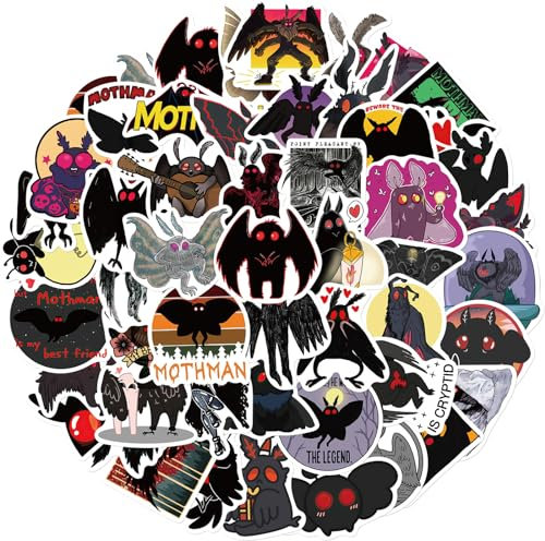 Mothman Stickers Pack | 50pcs Cartoon Mystery Men Stickers for Laptop Water Bottle Travel Case Phone Skateboard - Vinyl Waterproof Mothman Decor for Kid Boy