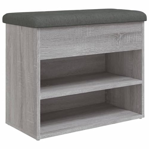 vidaXL Schuhbank, Schuhregal mit Stauraum, Sitzbank Bank mit gepolstertem Sitzkissen, Schuhschrank Schuhablage Flurbank, Grau Sonoma Holzwerkstoff