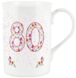 Pink Floral Ages Mug - 80th Birthday Gifts Bone China Coffee/Tea Mug
