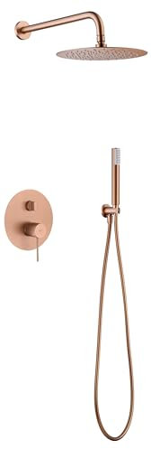IMEX - Conjunto de ducha, Kit Monomando Ducha Empotrado pared - 2 vías - Griferia de baño empotrado - SERIE LINE Oro Rosa Cepillado - GPD038/ORC